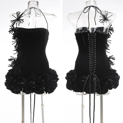 VC Chic Halter Sleeveless Style Corset Mini Dress with Unique Embellishments for a Special Night Out Evening Gown
