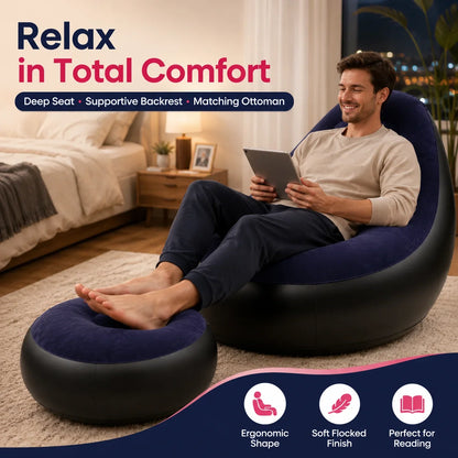 1PC Nflatable Air Sofa Chair with Footrest, Portable Lounge Chair Set