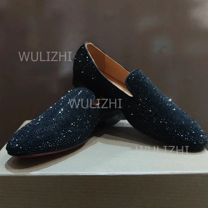Gold Full Crystal Shiny Men's Loafers Wine Red Black Gradient Oxfords Flat Shoes Party Luxury Clogs Round Toe Casual Print Shoes