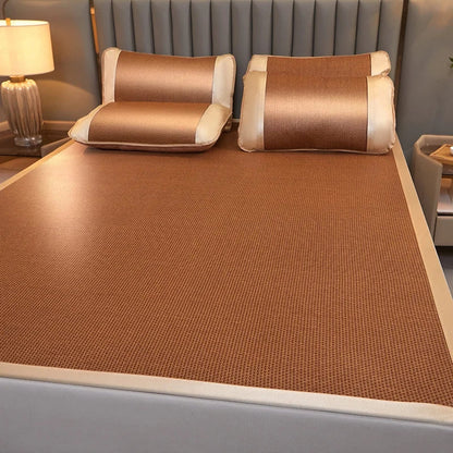 Summer Cool Rattan Mat Sets Natural Plant Fiber Ice Mats with Pillowcase Foldable Non-Slip Breathable Cooling Mattress Cover
