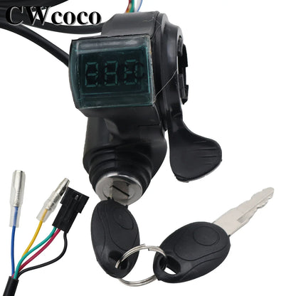 Electric Bicycle Thumb Throttle Voltmeter Digital Voltage Display Red Screen Lock Speed Control Electric E-Bike Turning Handle
