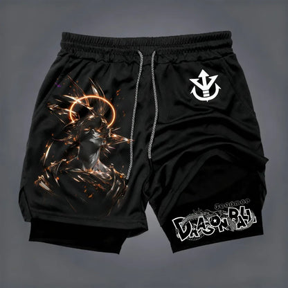 Dragon Ball Men's Double-layer Shorts Son Goku Summer Japanese Anime Fake Two-piece Sports Fitness Quick-drying Shorts