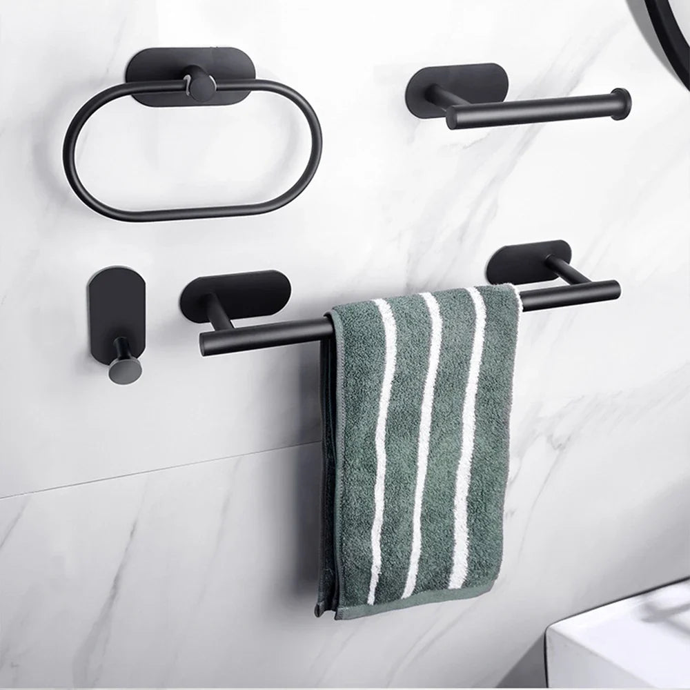 Adhesive Bathroom Hardware Accessories Towel Rack Toilet Paper Dispenser Holder Wall Coat Hooks Towel Rail Ring Roll Hanger Set