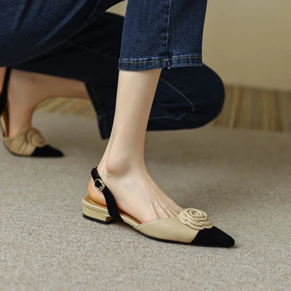 NEW Summer Women Shoes Split Leather Pointed Toe Women Sandals Mixed Colors Chunky Heel Shoes for Women Soft Low Heels Plus Size