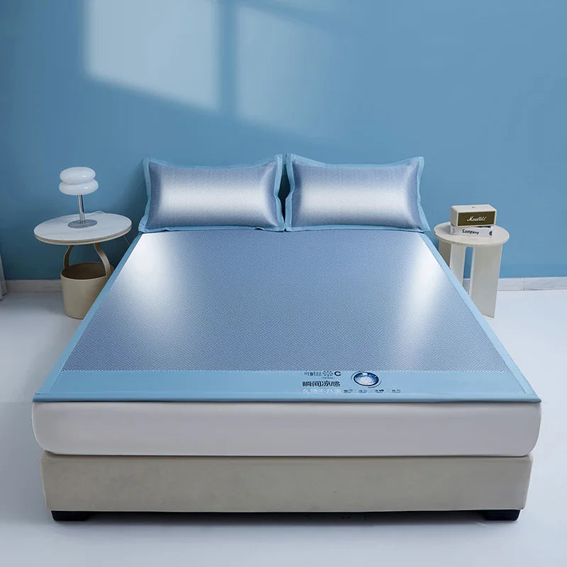 Cooling Summer Ice Silk Mat Carbon Fibres Sleeping Cool Bed Pad Wide Edging Mats Charcoal Double Mattress Cover with Pillowcase