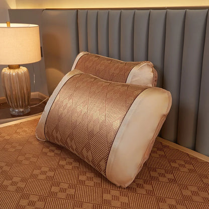 Summer Cool Rattan Mat Sets Natural Plant Fiber Ice Mats with Pillowcase Foldable Non-Slip Breathable Cooling Mattress Cover