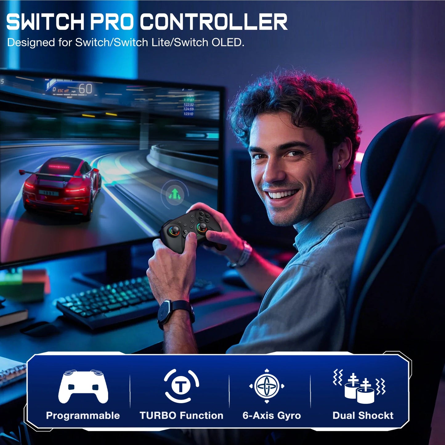NC300 Dual Hall Gamepad Console RGB Light Wireless Controller For Switch/Android/IOS/PC/Steam
