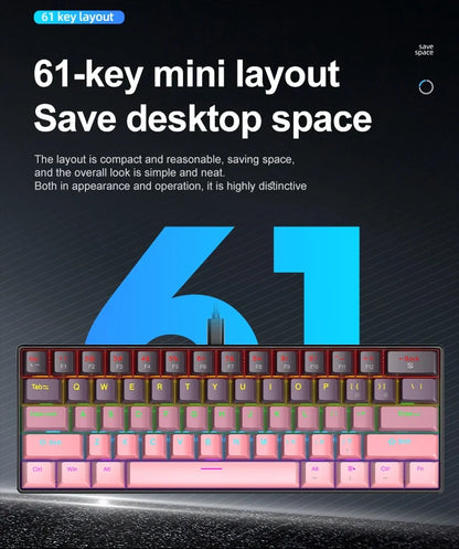 Mechanical keyboard and mouse set, 60% Portable Mini Wired Keyboard and Mouse combos, 61 Keys Phantom RGB keyboard and mouse kit
