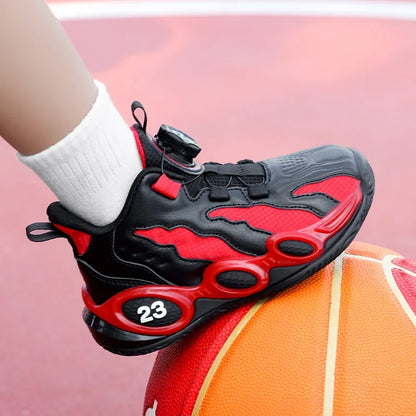 Fashion Basketball Shoes for Kids High-top PU Leather Sports Shoes Children Casual Shoes Boys Girls Comfortable Gym Trainers New