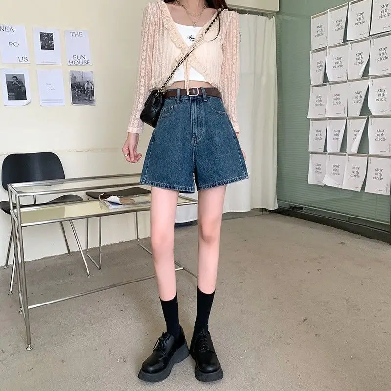 Summer Thin High Waist Wide Leg ort Jeans Women's Loose Fit A-Line orts Casual Straight Tube Pants High Waist orts
