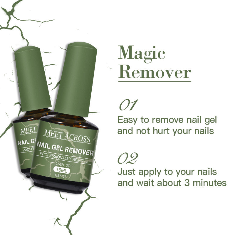 MEET ACROSS 15ml Magic Fast Nail Gel Polish Remover Clean UV Soak Off Semi Permanent Varnish Nail Art Removal Tools Manicure