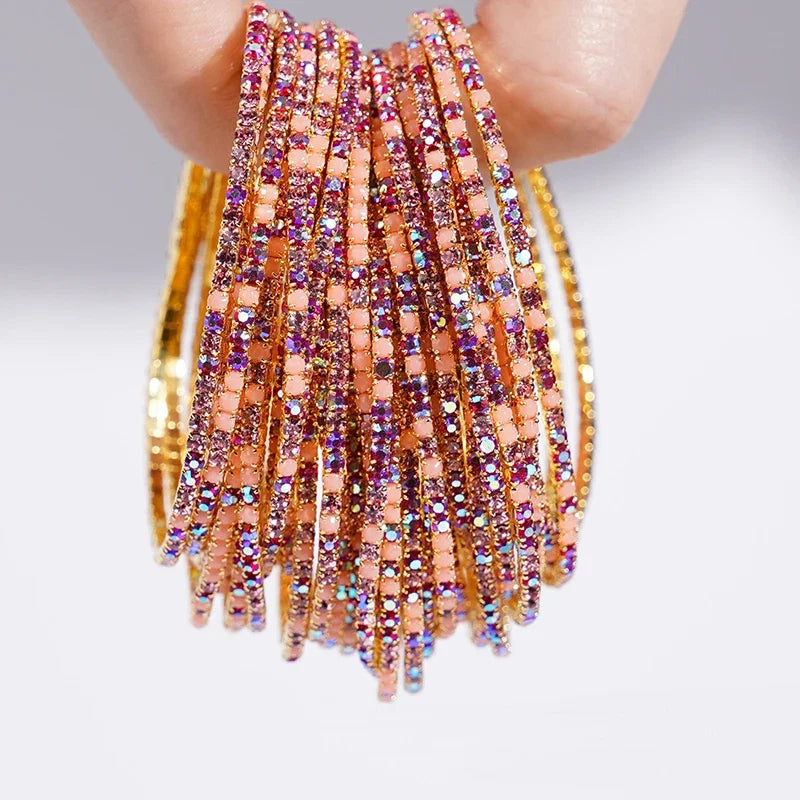 5pcs Fashion Colorful Acrylic Crystal Rhinestone Elastic Bracelet For Women Stretch Wristband Wedding Bracelets Daily Jewelry