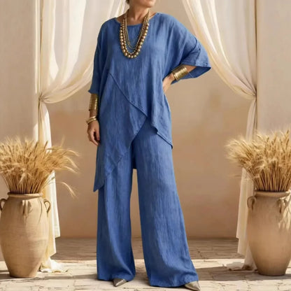 2026 Fashion Loose Women's Matching Sets Casual Half Sleeve Loose Tops And Wide Leg Pants 2 Piece Outfits Woman