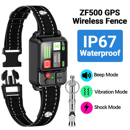 Orcleab Wireless Dog Fence GPS Dog Collar IP67 Waterproof Electric Shock Pet Containment System 3 Training Mode Free-Form Fence