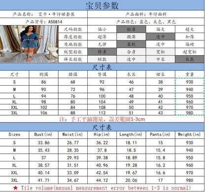 Autumn Women's Clothing Matching Sets Long Sleeve Denim Jacket Short Skirt Polyester Washed Jean 3D Effect Regular Sleeve