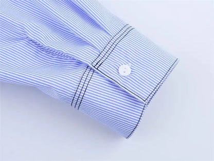 Spring Shirts Tops Women's 2025 New Chic Striped Slim Elegant Office Women's Shirt Fashion Street Youth Long-Sleeved Shirt