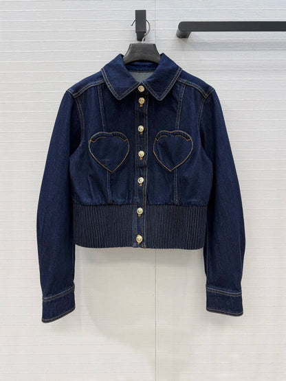 2026 Spring  Heart Pattern Cotton Denim Jacket & Jeans Set for Women