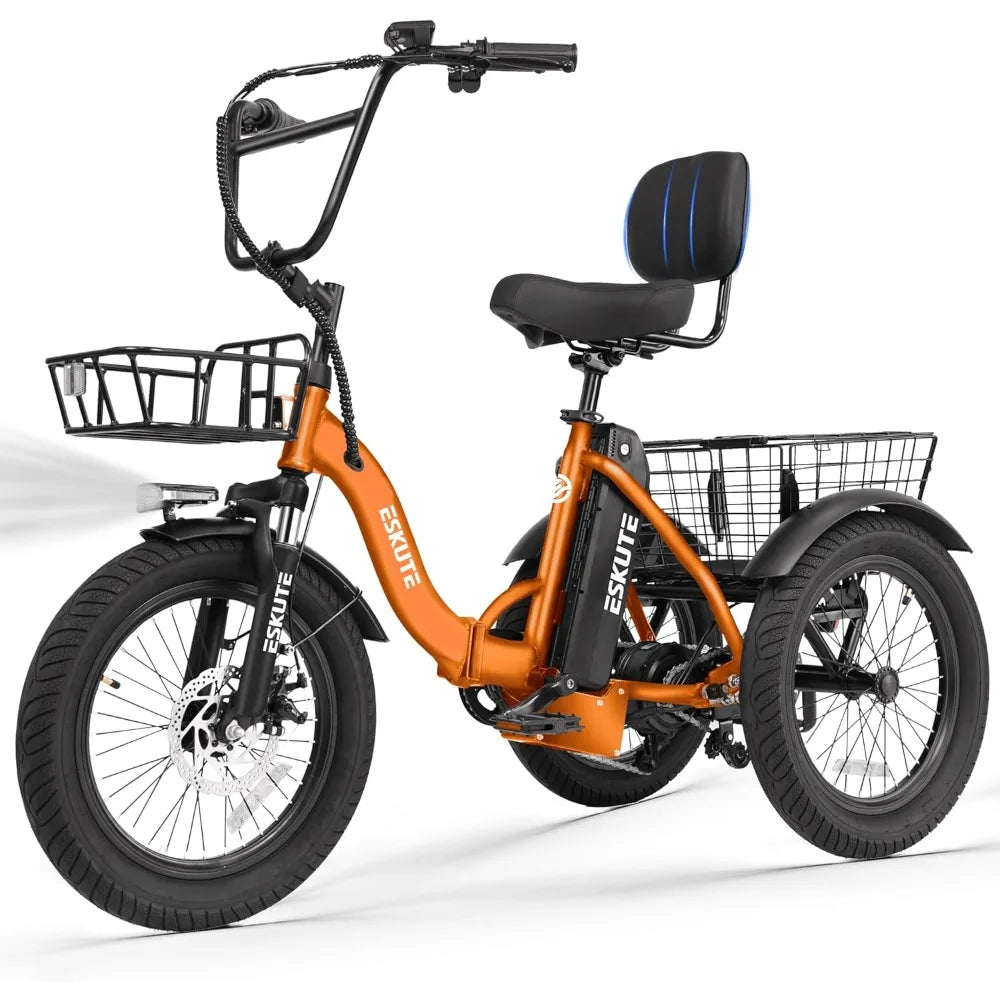 Folding 3 Wheel Electric Bike 1200W Motor 624Wh Battery 18MPH Adult Fat Tire Tricycle