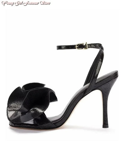 gold Roses One-strip Women's Sandals Pointed French Runway Style High Heel 2026 Spring Autumn Style Manual Luxury Women's Shoes