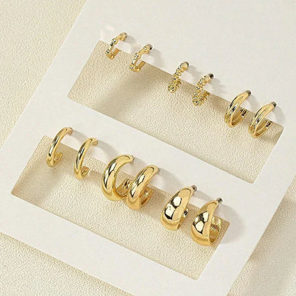 6Pcs/set Stainless Steel Crystal Zirconia Hoop Earring for Women Metal Circle Geometric Cartilage Piercing Earrings Set Jewelry