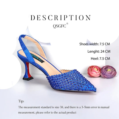 New Wine Red High Heels Shoes And Bag Dotted Crystal Wedding Party Spring, Summer, and Autumn Fashion Women's Noble Sandals
