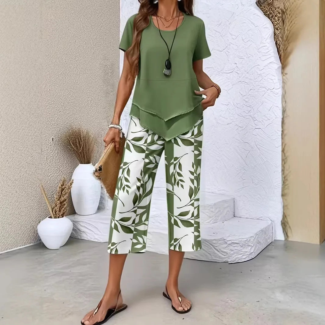 2026 New Loose And Fashionable Spring/summer Printed Top And Pants Set, Temperament Commuting Two-piece Set For Women