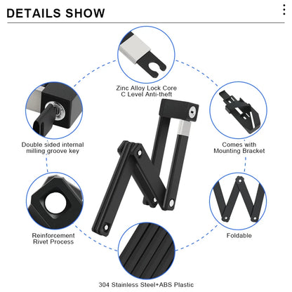 RIDERACE Foldable Bicycle Lock Portable High Security Anti-Theft MTB Bike Scooter Electric E-Bike Road Cycling Chain Locks