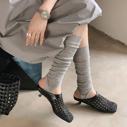 2026 Women Slippers Square Toe Med Heel Women Shoes Roman Black Women Sandals Gladiator Handmade Ladies Modern Slippers