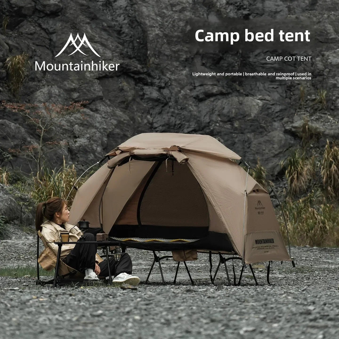 Mountainhiker Outdoor Camp Bed Tent Lightweight Waterproof Rainproof Single Leisure Camping Tent Awning for Hiking Travel Picnic