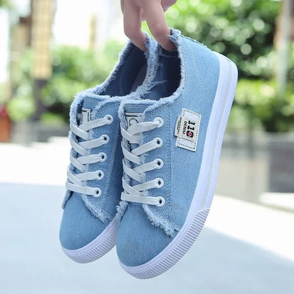 2024 Spring Summer Women Canvas Sneaker Low Top Denim Sneakers Ladies Lace-Up Flat Canvas Board Shoes Female Sapatos Femininos