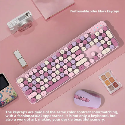 Wireless Keyboard Mouse Set High-Looking Girl Silent Office retro Cute Pink