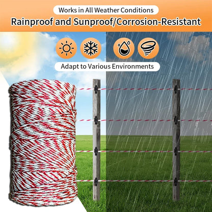 200M Heavy Duty Electric Fence Polywire,High Conductivity Steel Wire Rope for Farm,Horse, Cattle and Garden Fencing