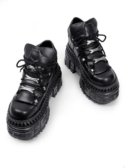 2025 Woman Sneakers New Punk Style Women Shoes Gothic Ankle Rock Boots Lace-up Heel Height Platform Shoes Woman Metal Decor