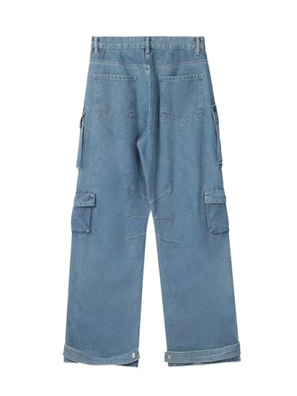 Y2K Cargo Jeans Women's Baggy Wide Leg Multi-Pocket Fashion Denim Pants Harajuku Streetwear Female Vintage Loose Casual Pants