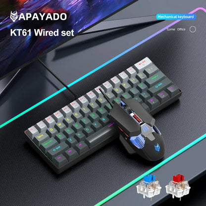 Mechanical keyboard and mouse set, 60% Portable Mini Wired Keyboard and Mouse combos, 61 Keys Phantom RGB keyboard and mouse kit
