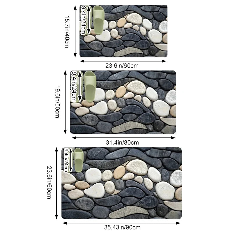 Pebble Pattern Diatomite Rug Floor Mats Absorbent Kitchen Doormat Non-Slip Bathroom Living Room Mat 2D Rubber Backing Carpet