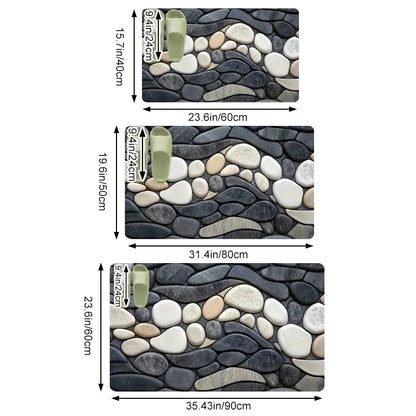 Pebble Pattern Diatomite Rug Floor Mats Absorbent Kitchen Doormat Non-Slip Bathroom Living Room Mat 2D Rubber Backing Carpet