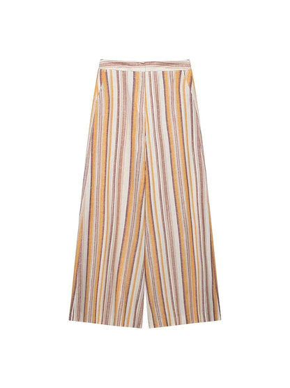 TFMLN Women's Stripe Printed Sets Chic Bow Decoration Sleeveless Irregular Top Wide Leg Pants Female Holiday Sets 2026 Summer