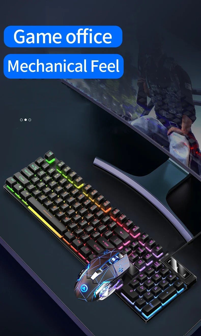 Wired Backlit Keyboard and Mouse Combo USB Ergonomic Mechanical Feel Gaming Office Keyboard Mouse Set for Desktop Laptop PC Home