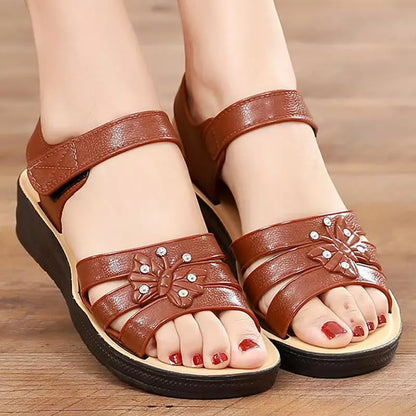 2024 New Women's Summer Open Toe Hollow Flat Sole Sandal Soft Sole Non Slip Hook Outdoor Beach Sandal Lightweight Elderly Sandal