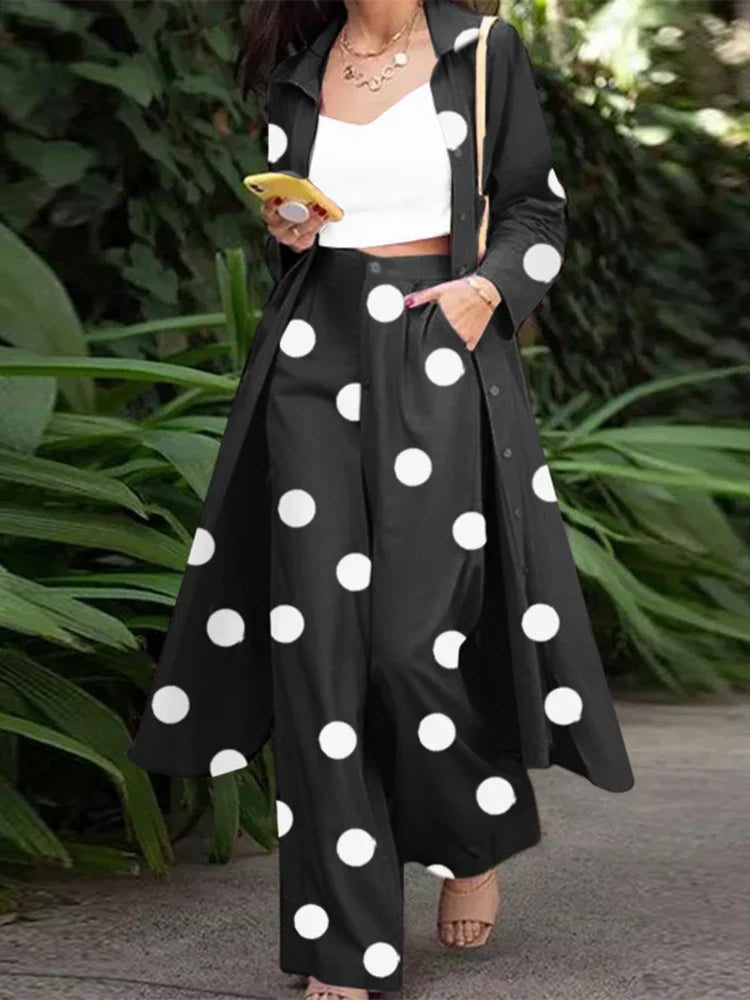 ZANZEA Fashion Autumn Long Sleeve Shirt 2PCS Women Suits Matching Sets Solid Loose Pant Sets Casual Wide Leg Trousers Oversized