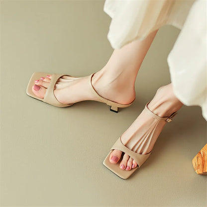 2023 Summer Sandals Women Shoes Mules Shoes for Women Square Toe Slippers French Simple Buckle Sandal Open Toe Slippers Women