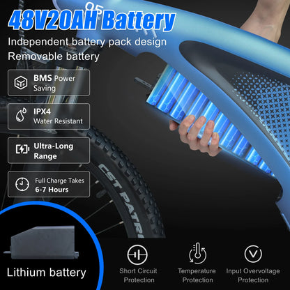 HUANCI Q5 Electric Bike for Adults 2000W Off-road Tire E Bike 48V 20Ah Battery 60KM/H Electric Bicycle for Commuting Long Range