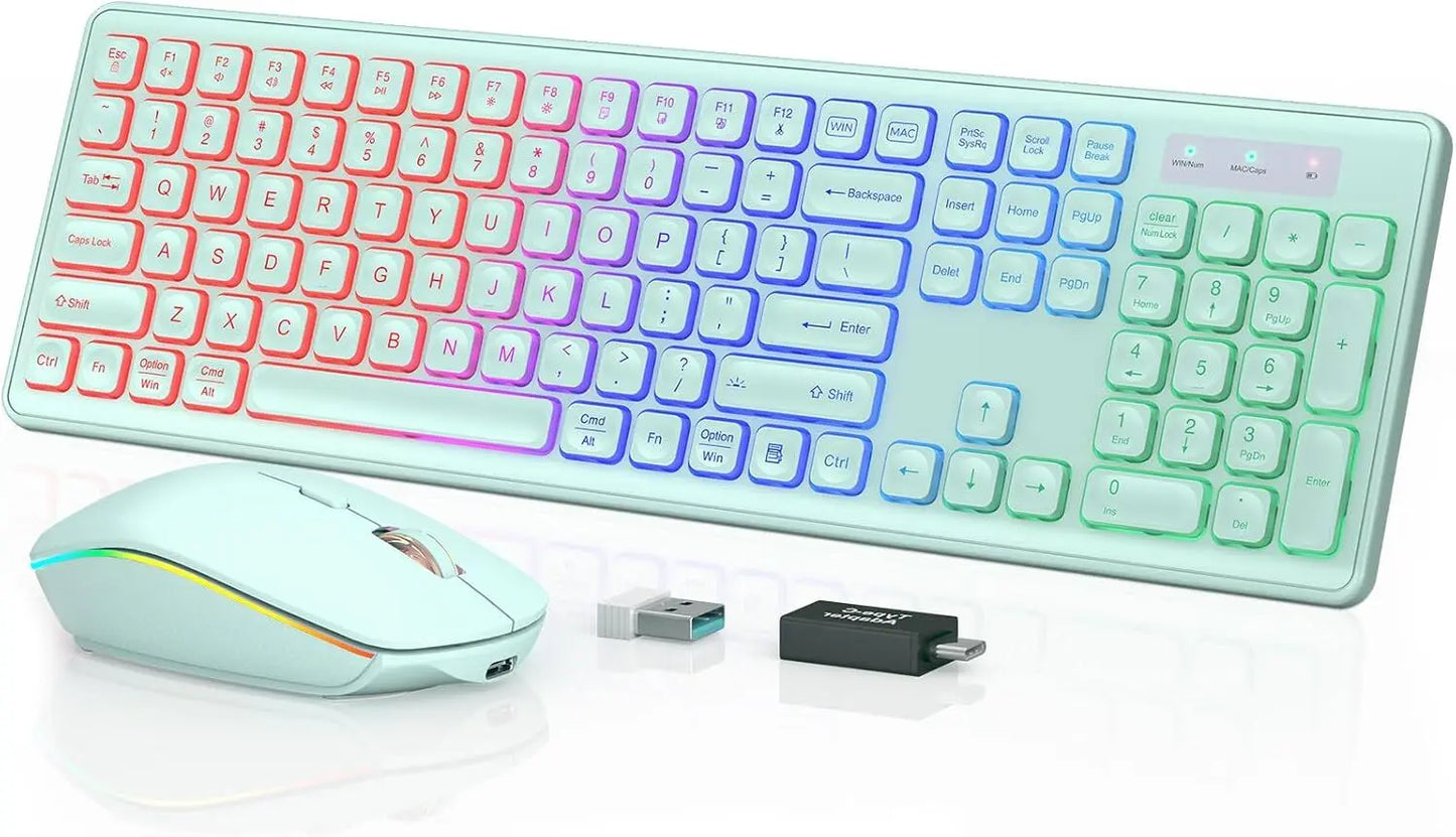 Wireless Backlit Keyboard and Mouse Combo - Rechargeable Full-Size 2.4GHz Illuminated Set for Enhanced Productivity