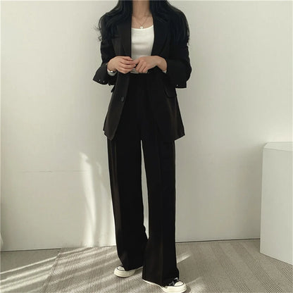 Elegant Office Lady Business Suit Set Blazers 2026 Spring New Women's Clothing Suit Jacket Casual Pants Set Wide Leg Suit Pants