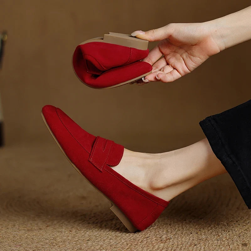 2026 Spring Sheep Suede Women Shoes Round Toe Flat Heel Women loafers Shoes for Women Deep Mouth Loafers Low Heels Ladies Shoes