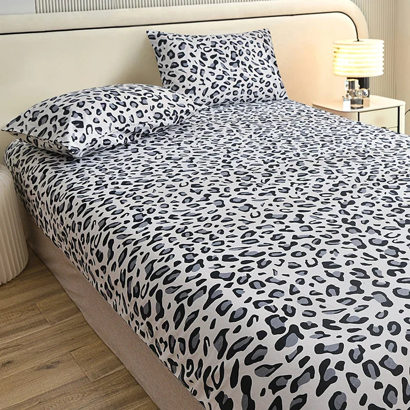 3Pcs/Set or 1Pcs Leopard Print Fitted Sheet, Animal Pattern Bedding Set with Pillowcases, Soft Microfiber Bed Sheet for Bedroom