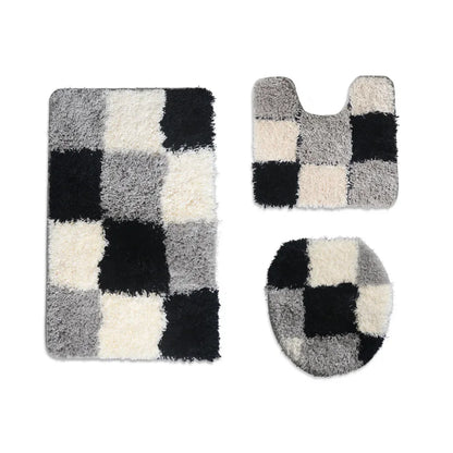 European Style Flocking Floor Mat, Household Bathroom Water Absorption and Anti Slip Mat Combination Set of Three Pieces