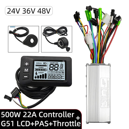 E-bike Brushless Motor Controller 24V 36V 48V 250W 350W with G51 LCD Display Kit Universal for Electric Folding Bike Scooter