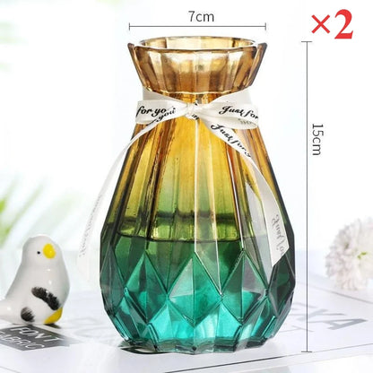 European Style Glass Vase Geometric Glass Vases Hydroponic Plant Bottle Flower Arrangement Pot Home Office Desktop Decor